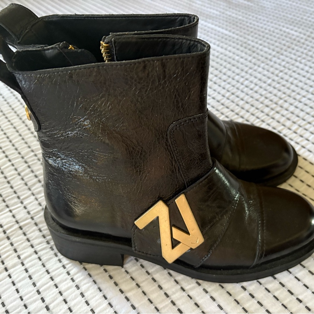Zadig & Voltaire Empress ZV Black Ankle Boots with Gold Accent Never Worn w Box